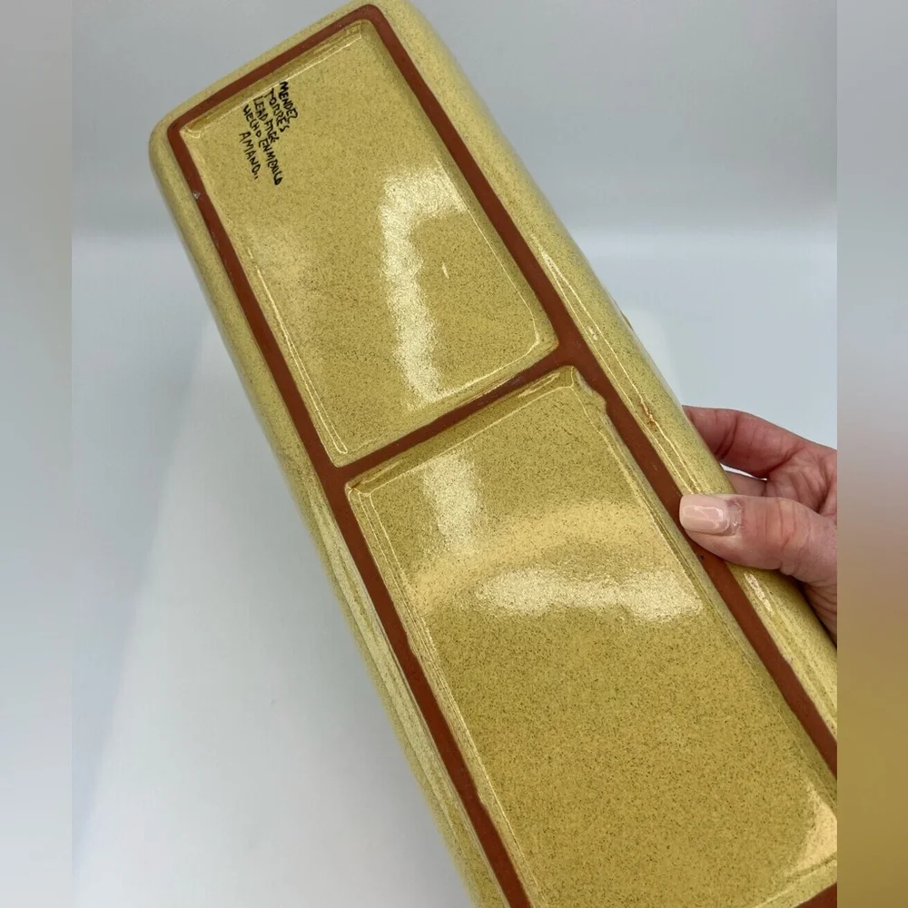 Mendez Torres Mexican Pottery Tray Rectangular Platter Handmade Signed Yellow
